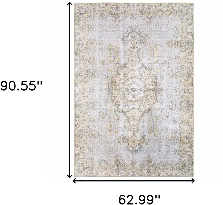 Grey And Gold Oriental Power Loom Stain Resistant Area Rug Photo 6