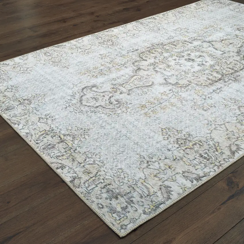 Grey And Gold Oriental Power Loom Stain Resistant Area Rug Photo 4