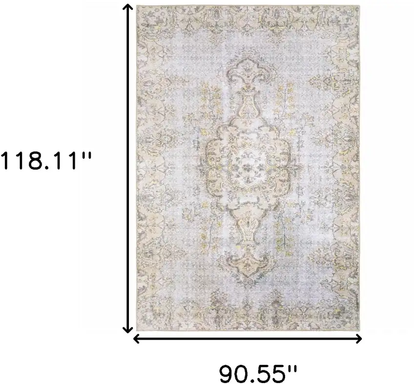 Grey And Gold Oriental Power Loom Stain Resistant Area Rug Photo 6