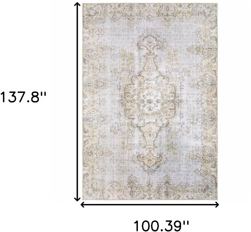 Grey And Gold Oriental Power Loom Stain Resistant Area Rug Photo 6