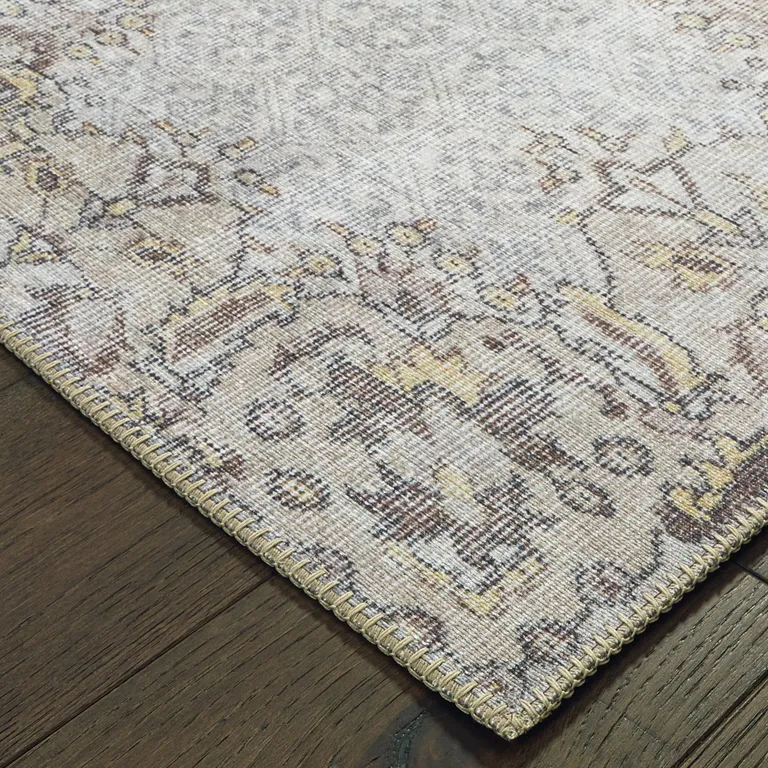 Grey And Gold Oriental Power Loom Stain Resistant Area Rug Photo 3