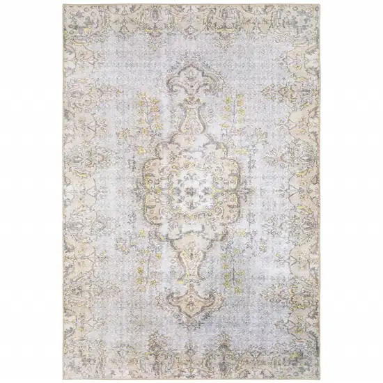 Grey And Gold Oriental Power Loom Stain Resistant Area Rug Photo 1