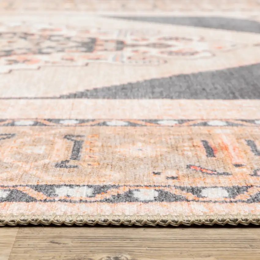 Grey And Gold Oriental Power Loom Stain Resistant Area Rug Photo 9