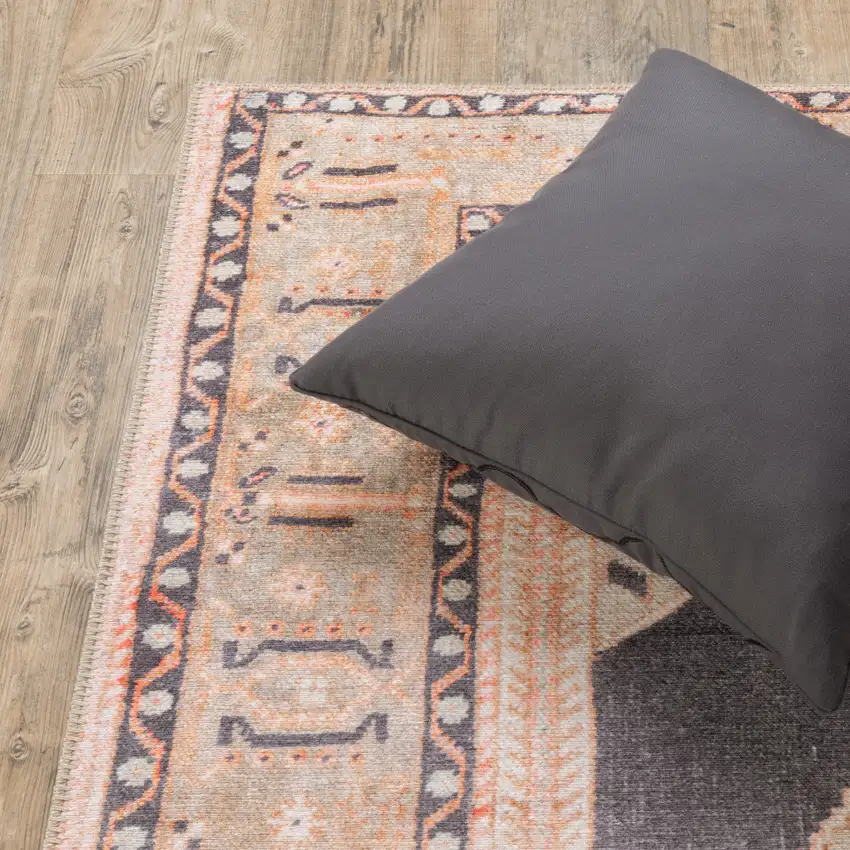 Grey And Gold Oriental Power Loom Stain Resistant Area Rug Photo 7