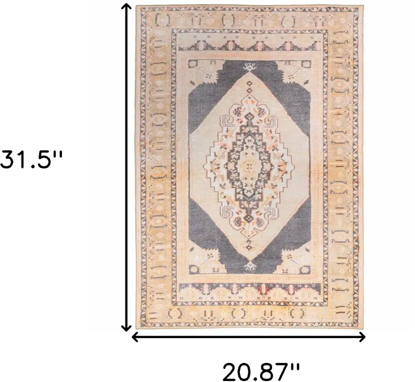 Grey And Gold Oriental Power Loom Stain Resistant Area Rug Photo 10