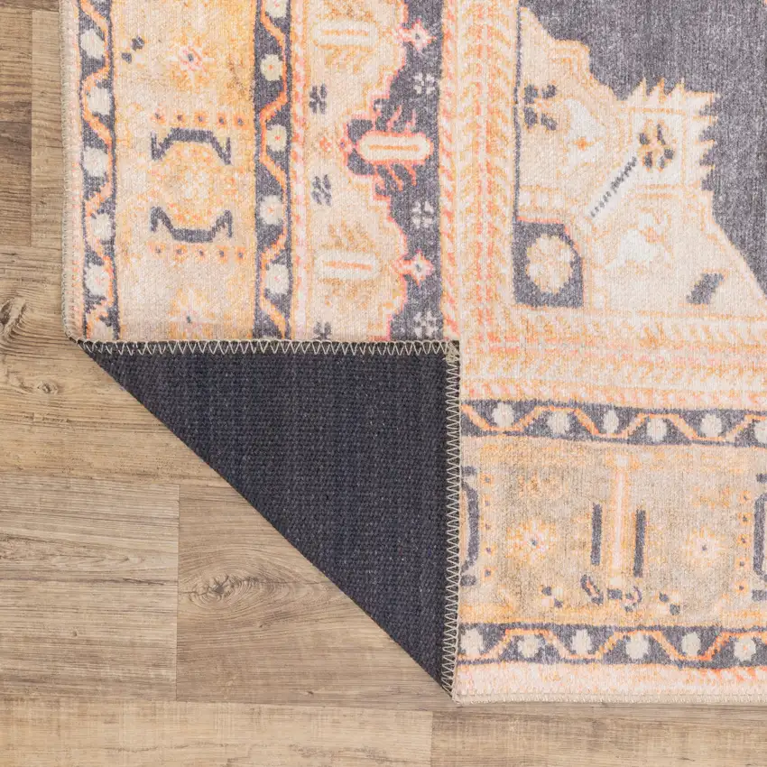 Grey And Gold Oriental Power Loom Stain Resistant Area Rug Photo 8