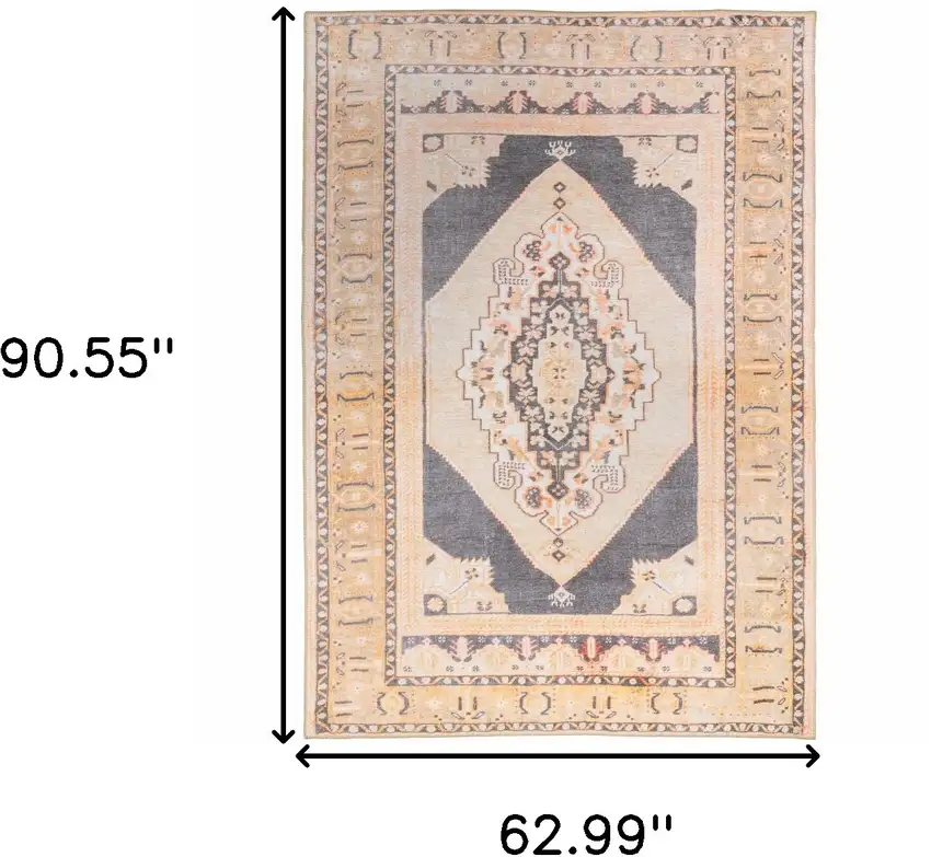 Grey And Gold Oriental Power Loom Stain Resistant Area Rug Photo 10