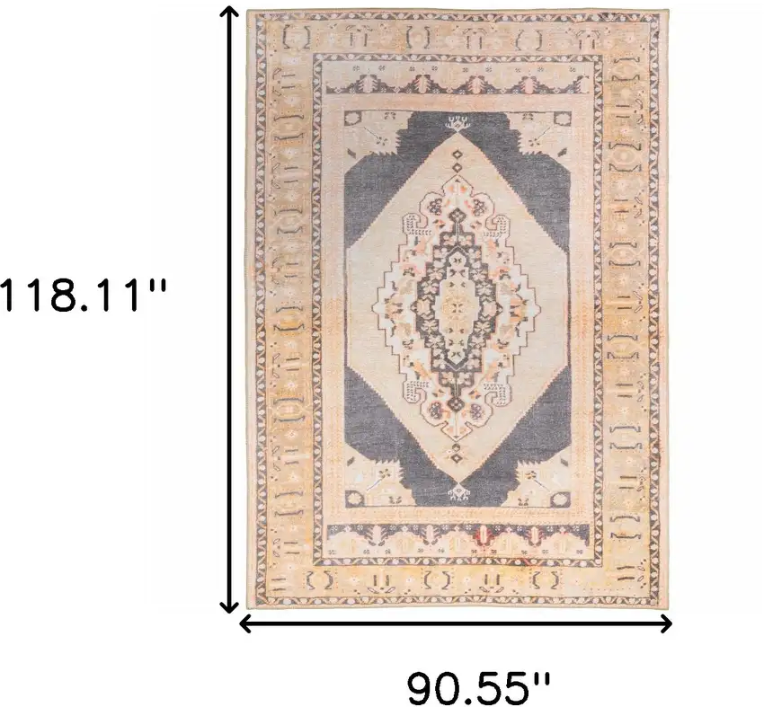 Grey And Gold Oriental Power Loom Stain Resistant Area Rug Photo 10