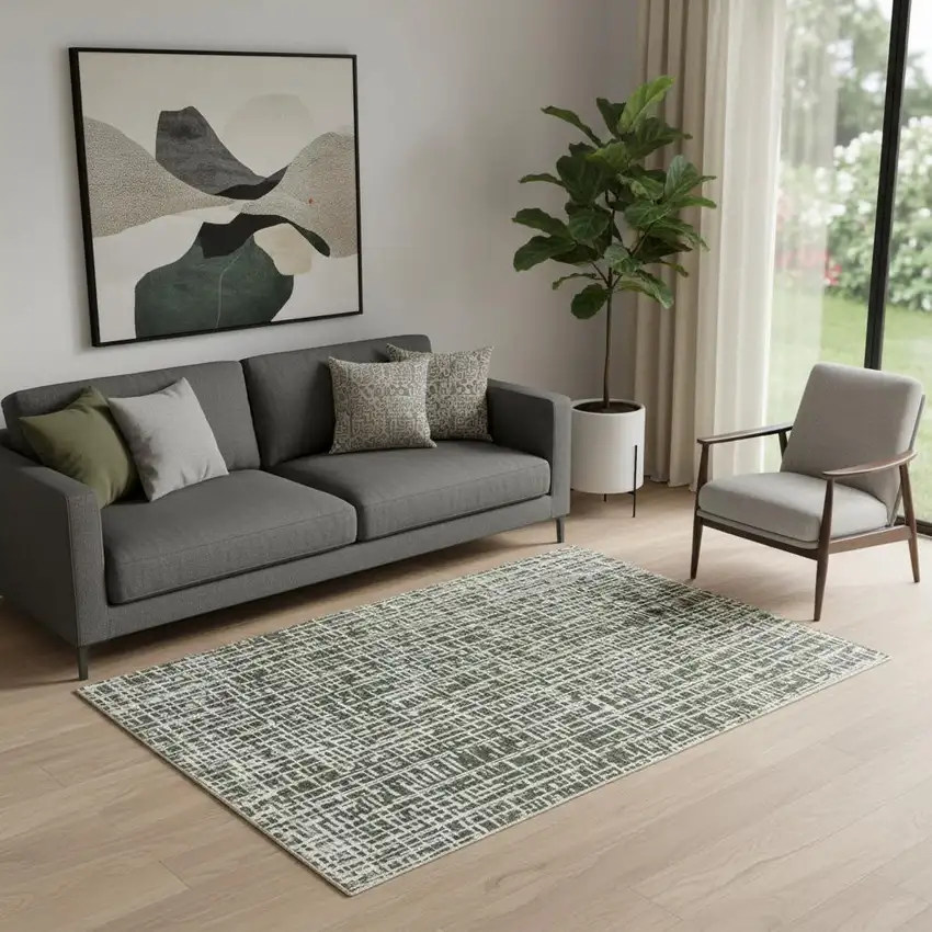 Grey And Ivory Abstract Power Loom Stain Resistant Area Rug Photo 1