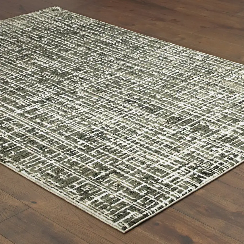 Grey And Ivory Abstract Power Loom Stain Resistant Area Rug Photo 5