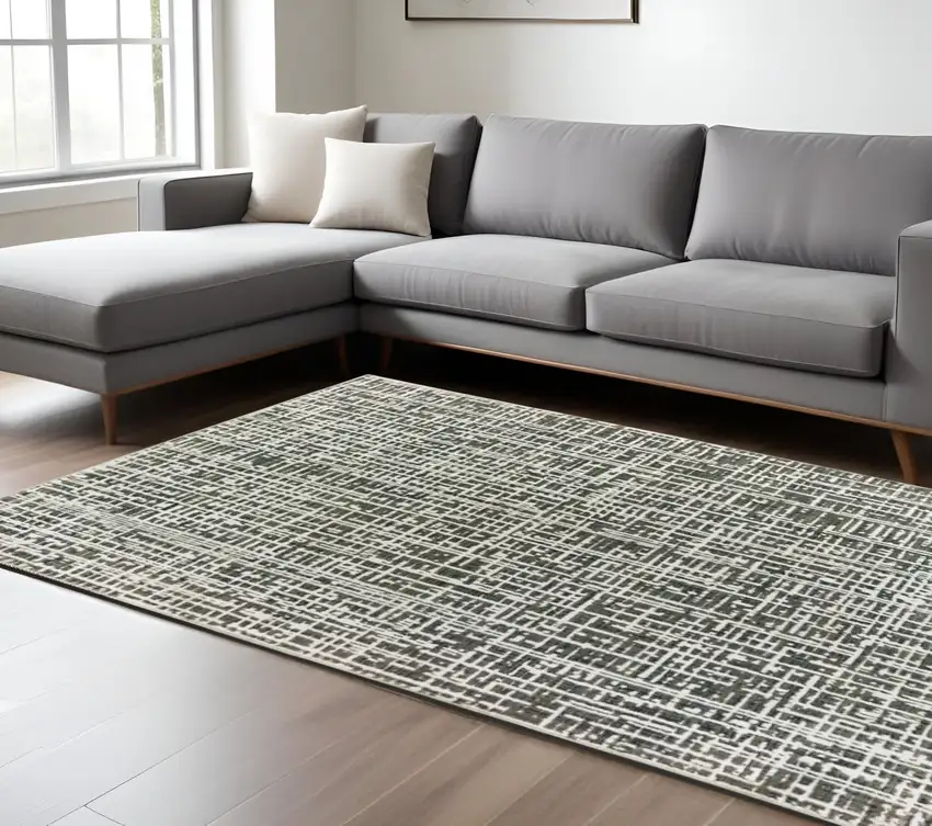 Gray and Ivory Abstract Power Loom Area Rug Photo 1