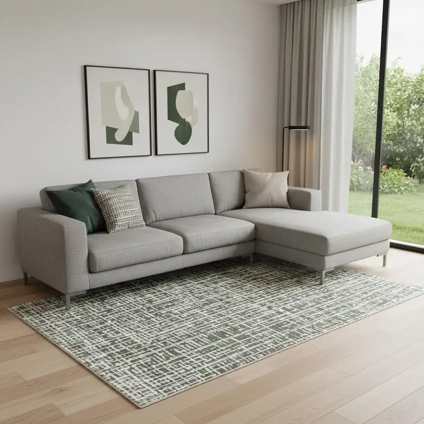 Grey And Ivory Abstract Power Loom Stain Resistant Area Rug Photo 1