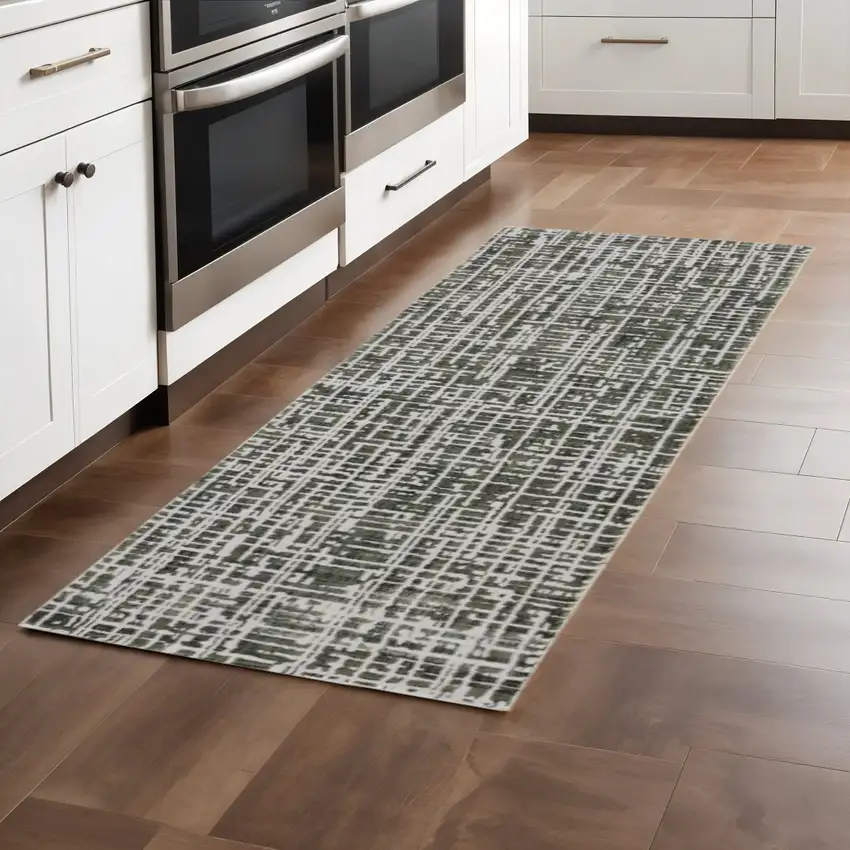 2' X 8' Grey And Ivory Abstract Power Loom Stain Resistant Runner Rug Photo 1