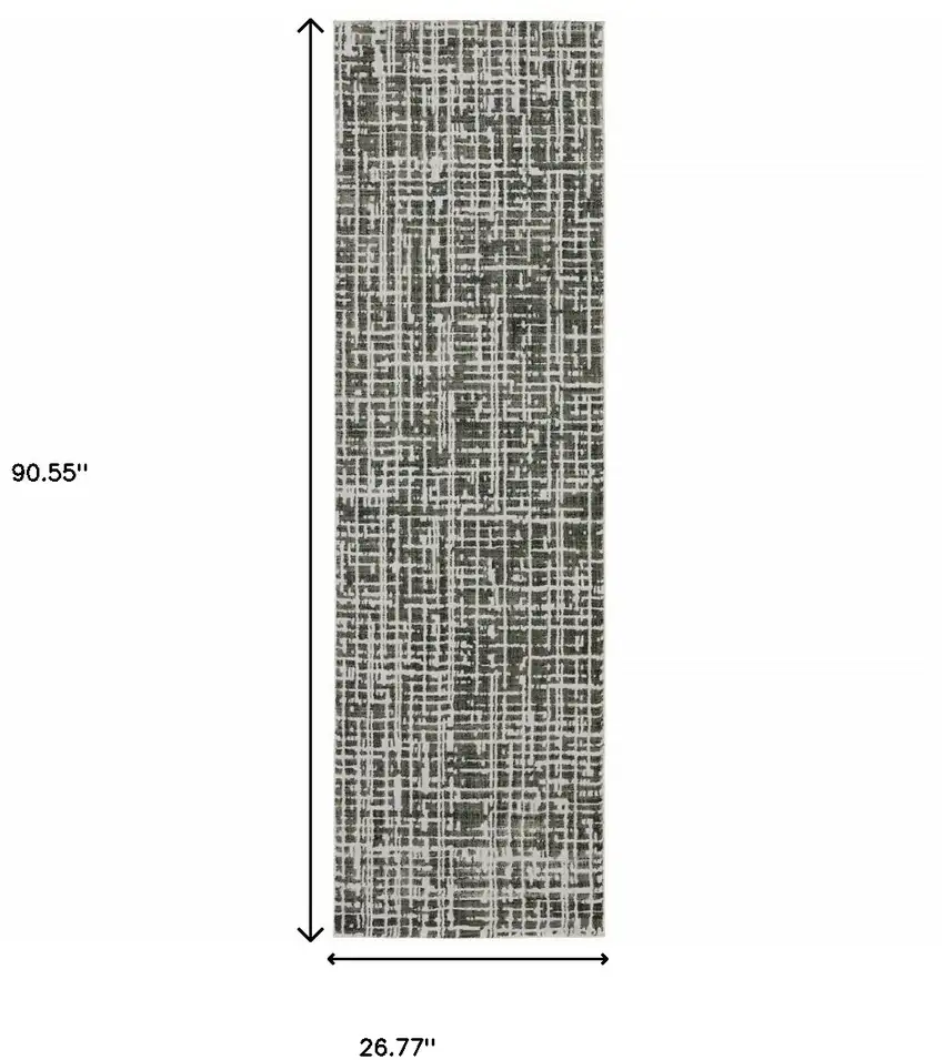 Grey And Ivory Abstract Power Loom Stain Resistant Runner Rug Photo 6