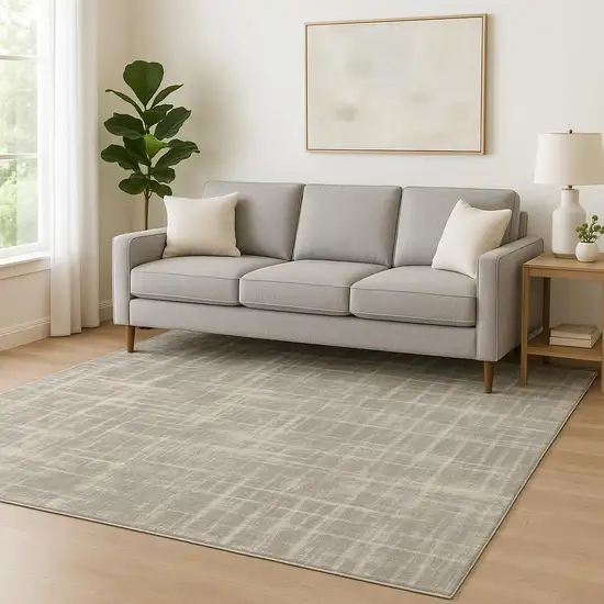 Grey And Ivory Abstract Shag Power Loom Stain Resistant Area Rug Photo 1