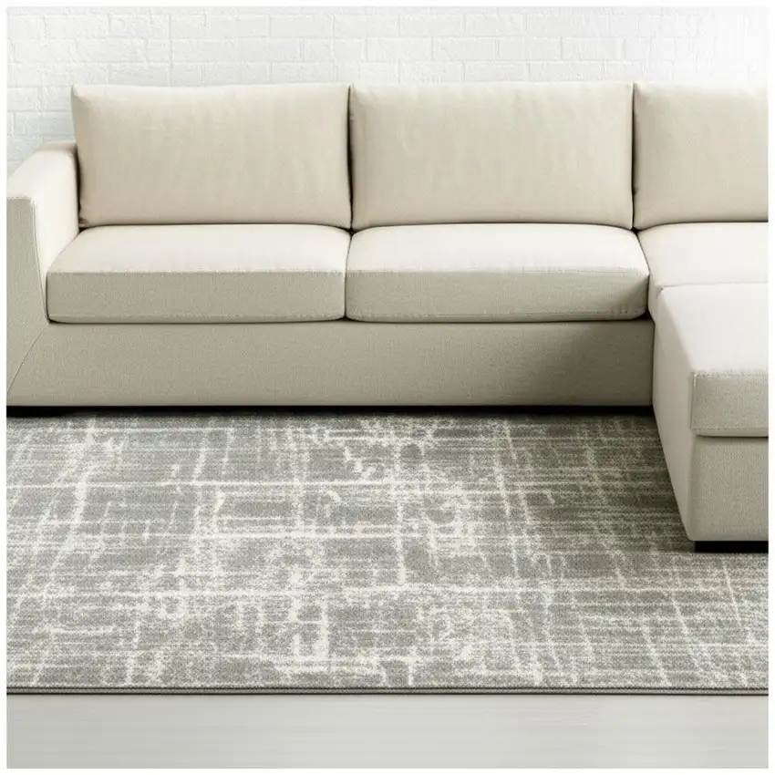 Grey And Ivory Abstract Shag Power Loom Stain Resistant Area Rug Photo 1