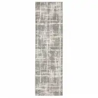 Photo of Grey And Ivory Abstract Shag Power Loom Stain Resistant Runner Rug