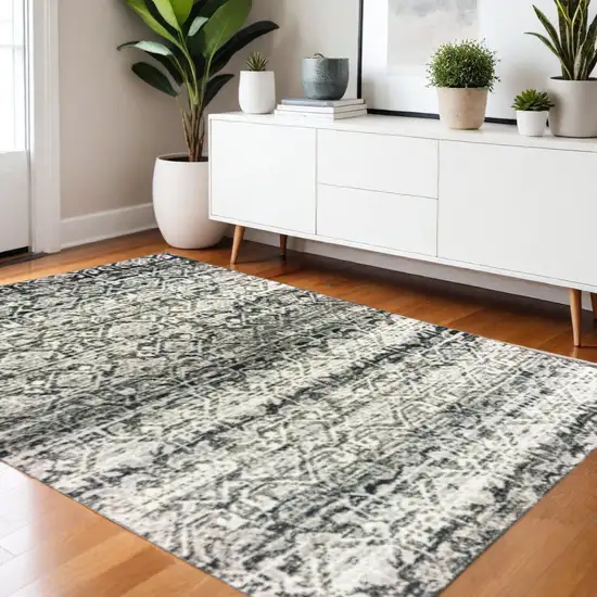 Grey And Ivory Geometric Power Loom Stain Resistant Area Rug Photo 1
