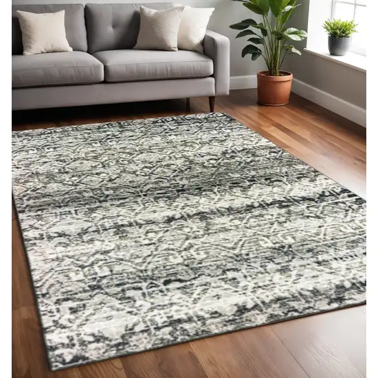 Grey And Ivory Geometric Power Loom Stain Resistant Area Rug Photo 7