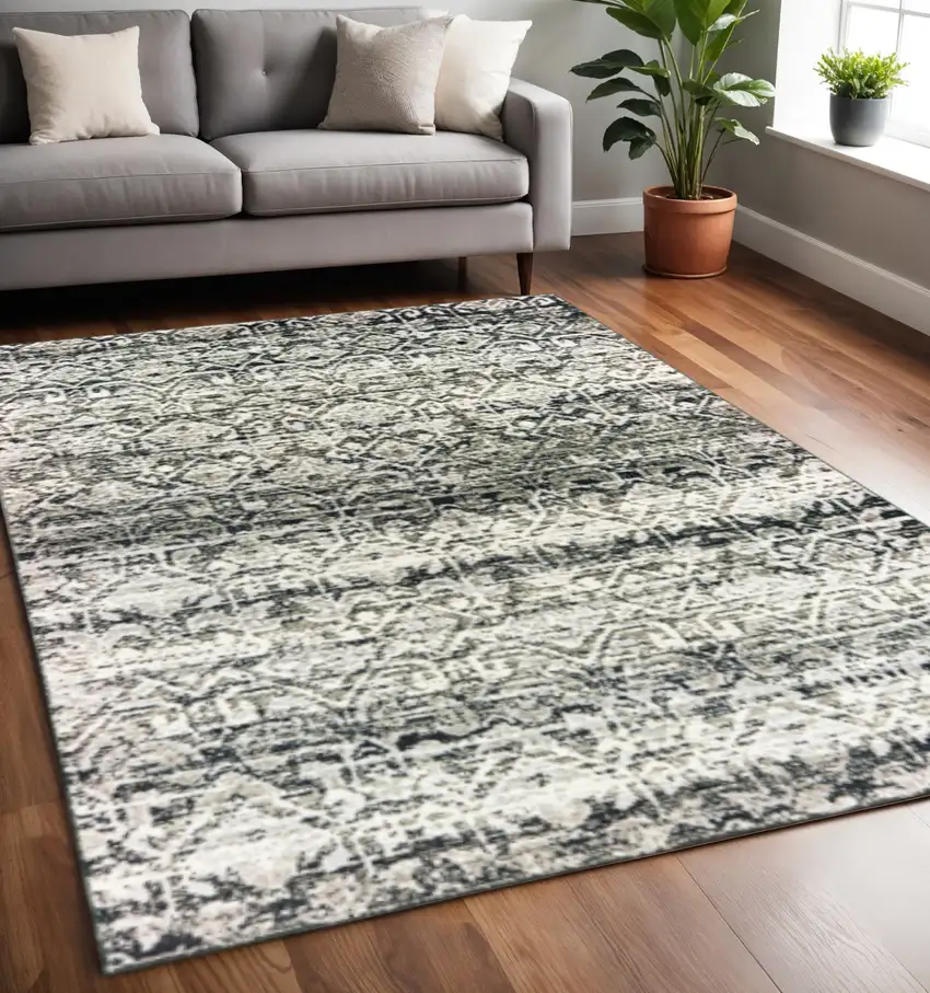 Grey And Ivory Geometric Power Loom Stain Resistant Area Rug Photo 7