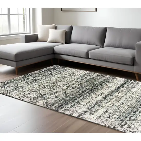 Gray And Ivory Geometric Distressed Area Rug Photo 1