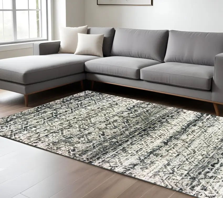 Gray And Ivory Geometric Distressed Area Rug Photo 1