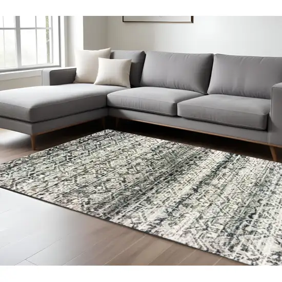 Grey And Ivory Geometric Power Loom Stain Resistant Area Rug Photo 1