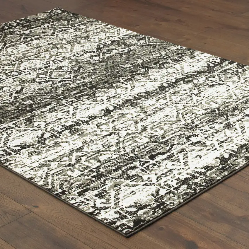Grey And Ivory Geometric Power Loom Stain Resistant Area Rug Photo 5
