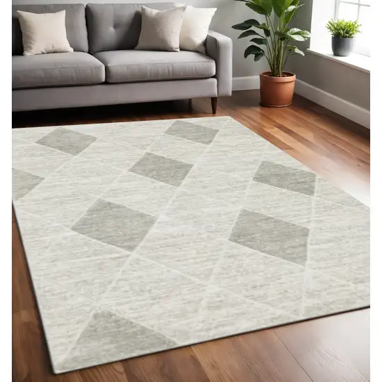 Grey And Ivory Geometric Power Loom Stain Resistant Area Rug Photo 1