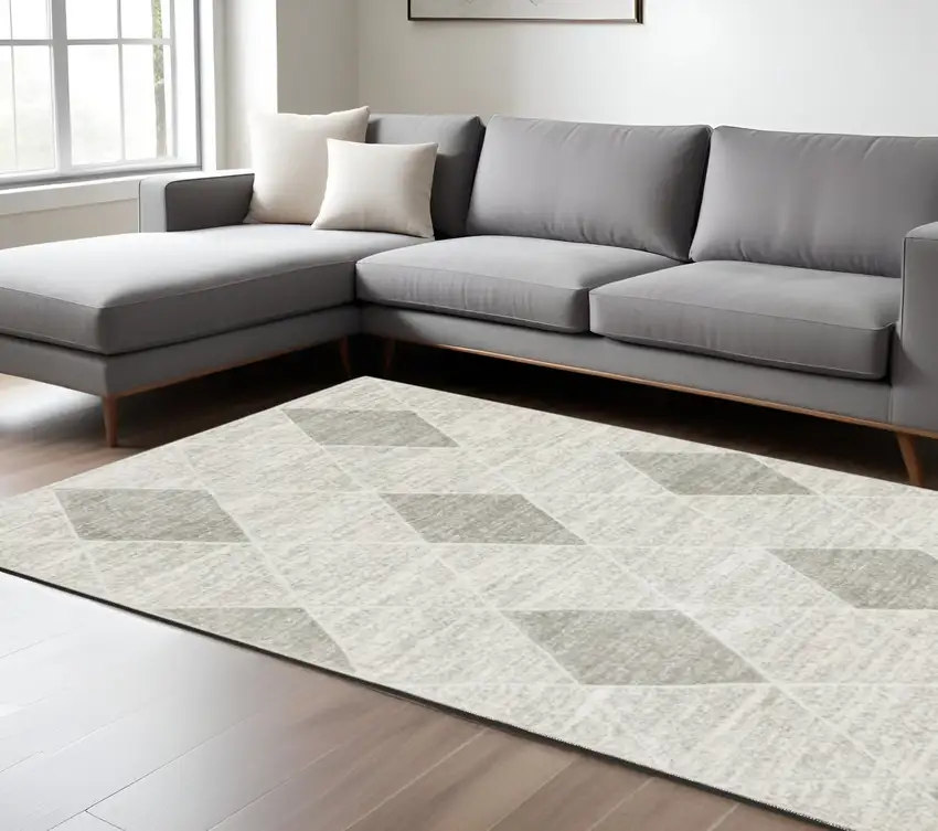 Gray and Ivory Geometric Power Loom Area Rug Photo 1