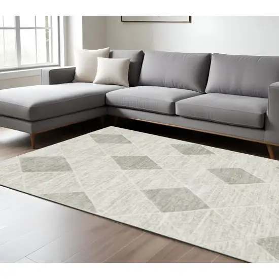 Grey And Ivory Geometric Power Loom Stain Resistant Area Rug Photo 1
