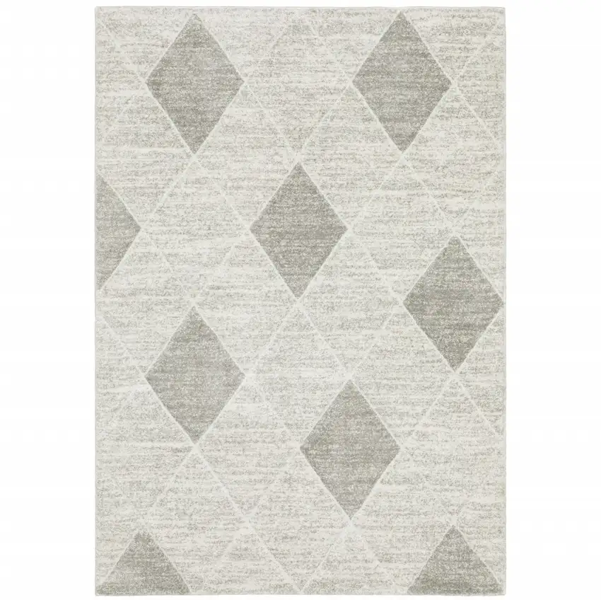 Grey And Ivory Geometric Power Loom Stain Resistant Area Rug Photo 1