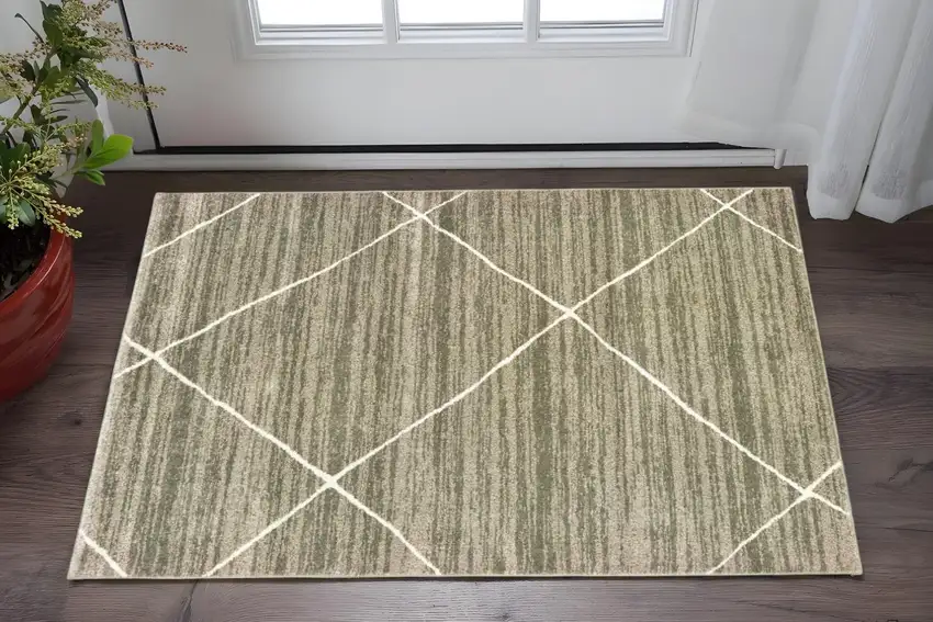 Grey And Ivory Geometric Power Loom Stain Resistant Area Rug Photo 1