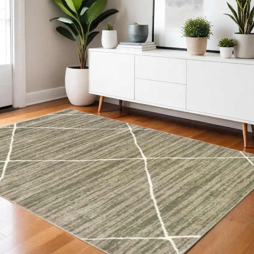 Grey And Ivory Geometric Power Loom Stain Resistant Area Rug Photo 1