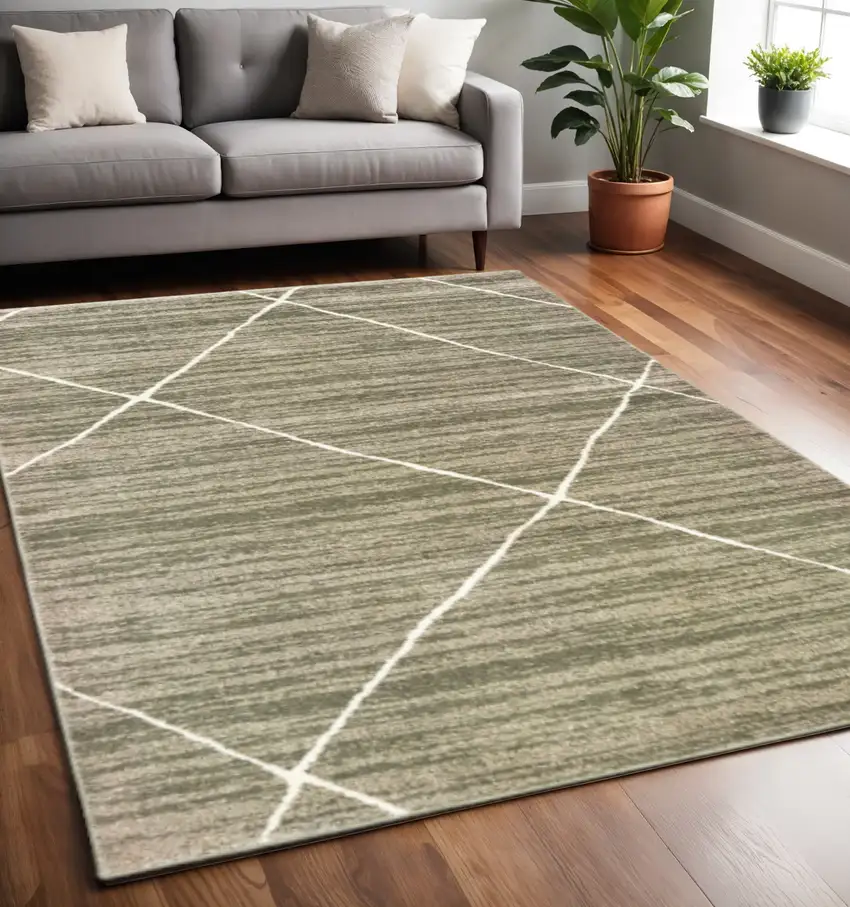Grey And Ivory Geometric Power Loom Stain Resistant Area Rug Photo 1