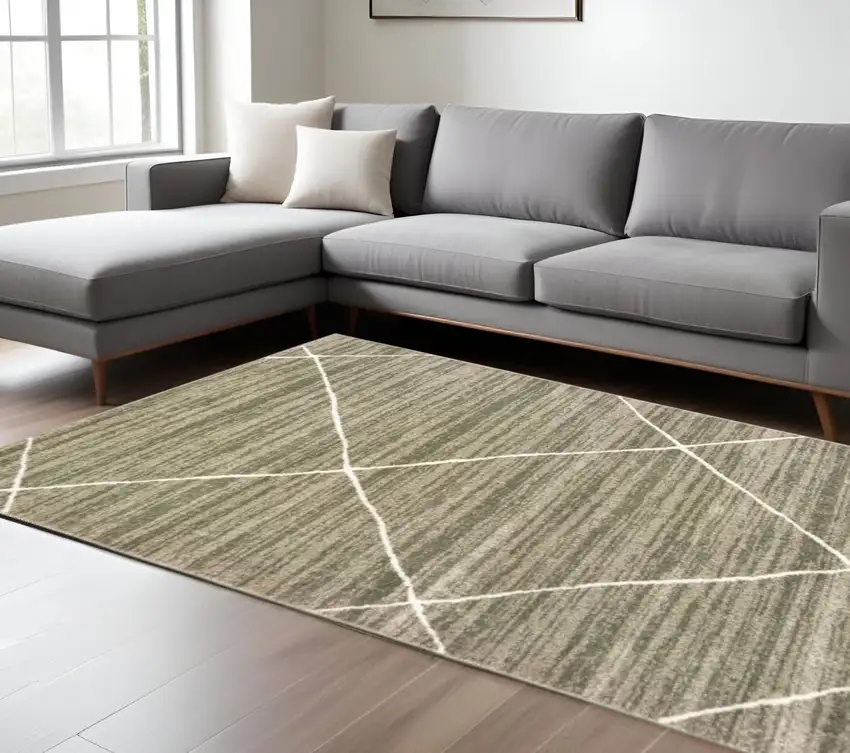 Gray And Ivory Geometric Shag Area Rug Photo 1
