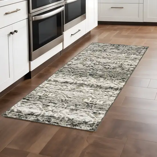 2' X 8' Grey And Ivory Geometric Power Loom Stain Resistant Runner Rug Photo 1