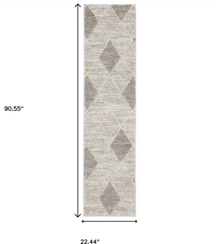 Grey And Ivory Geometric Power Loom Stain Resistant Runner Rug Photo 10