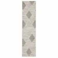 Photo of Grey And Ivory Geometric Power Loom Stain Resistant Runner Rug