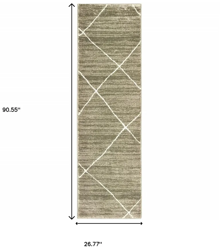 Grey And Ivory Geometric Power Loom Stain Resistant Runner Rug Photo 5