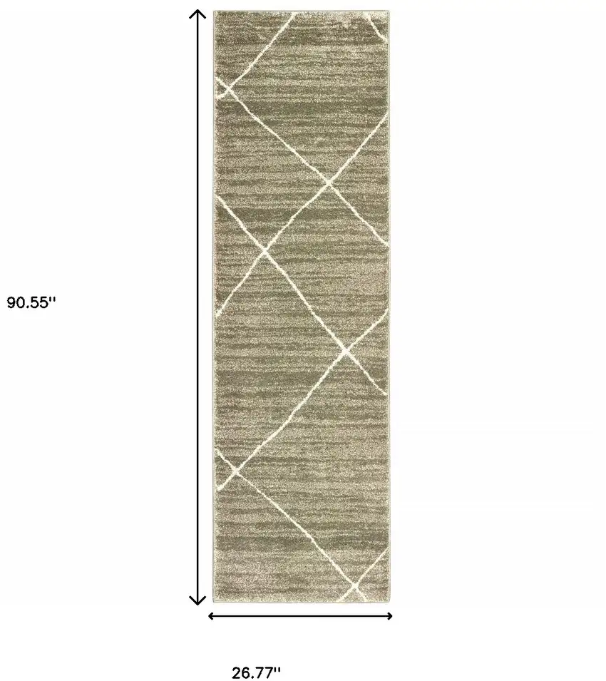 Grey And Ivory Geometric Power Loom Stain Resistant Runner Rug Photo 6