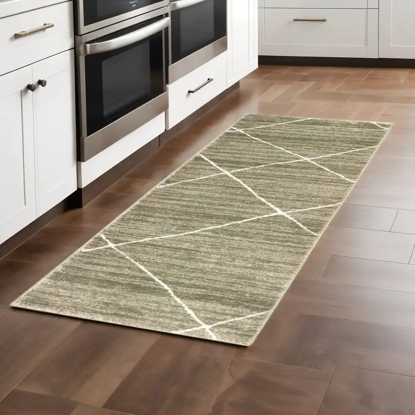 2' X 8' Grey And Ivory Geometric Power Loom Stain Resistant Runner Rug Photo 1