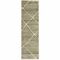 Photo of Grey And Ivory Geometric Power Loom Stain Resistant Runner Rug
