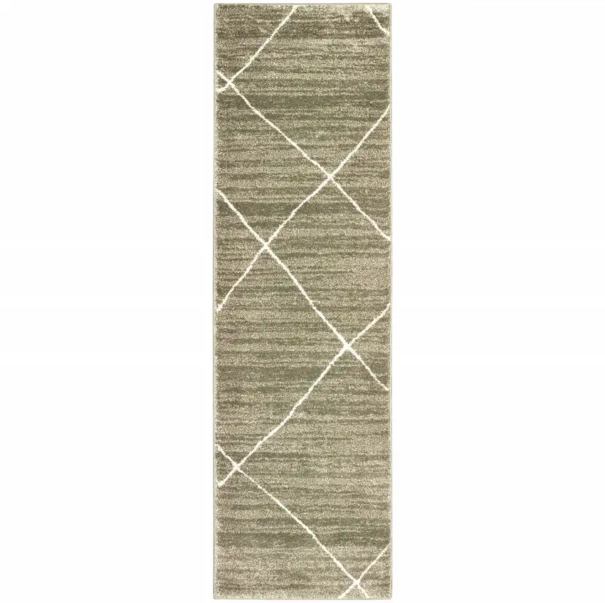 Grey And Ivory Geometric Power Loom Stain Resistant Runner Rug Photo 1