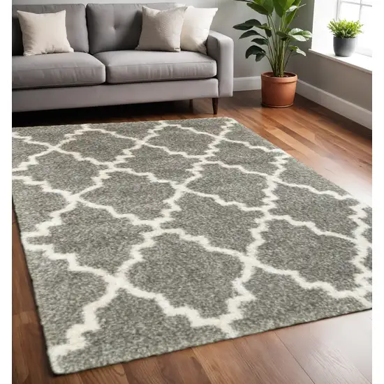 Grey And Ivory Geometric Shag Power Loom Stain Resistant Area Rug Photo 1