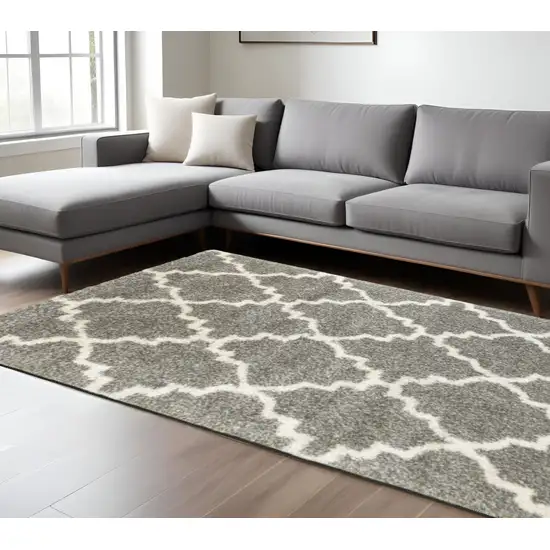 Grey And Ivory Geometric Shag Power Loom Stain Resistant Area Rug Photo 2