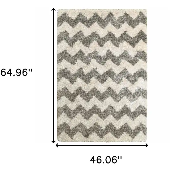 Grey And Ivory Geometric Shag Power Loom Stain Resistant Area Rug Photo 3