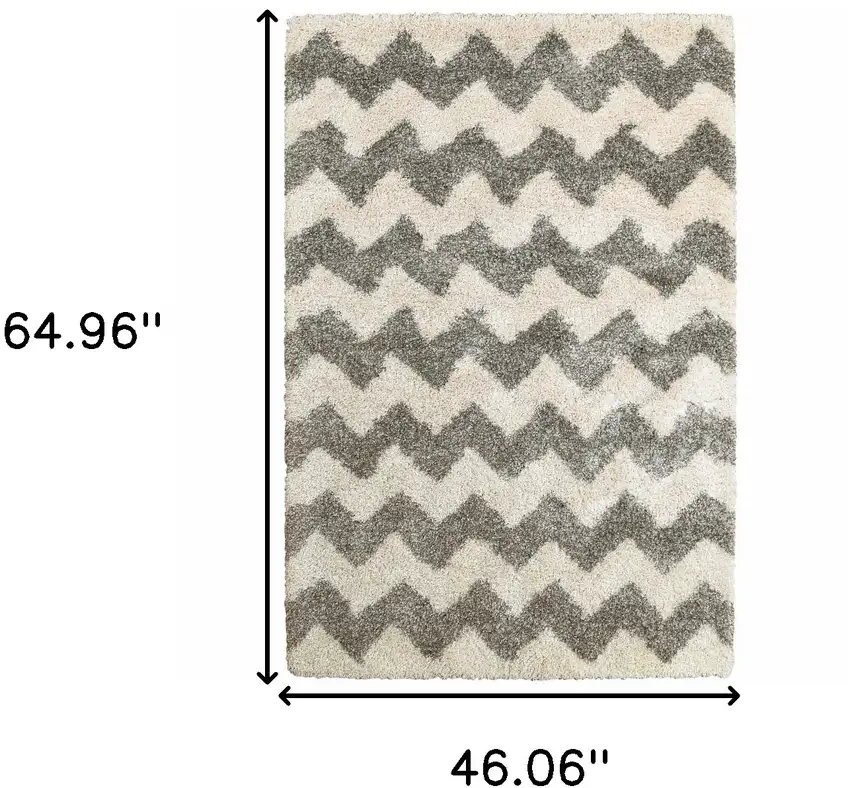 Grey And Ivory Geometric Shag Power Loom Stain Resistant Area Rug Photo 3