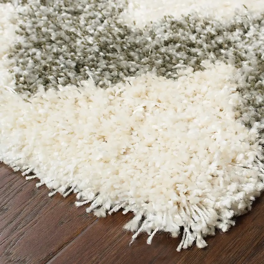 Grey And Ivory Geometric Shag Power Loom Stain Resistant Area Rug Photo 4