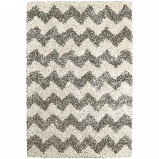 Grey And Ivory Geometric Shag Power Loom Stain Resistant Area Rug Photo 2
